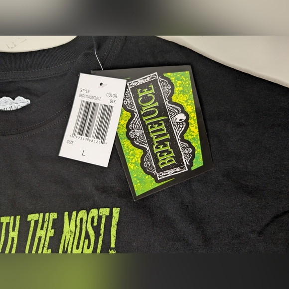 NWT Mens Large Beetlejuice Black T-shirt Short Sleeve 'The Ghost With the Most' - Picture 4 of 7